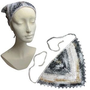Crochet Triangle Scarf Bandana in Neutral Tones Handcrafted Cotton Handmade Boho